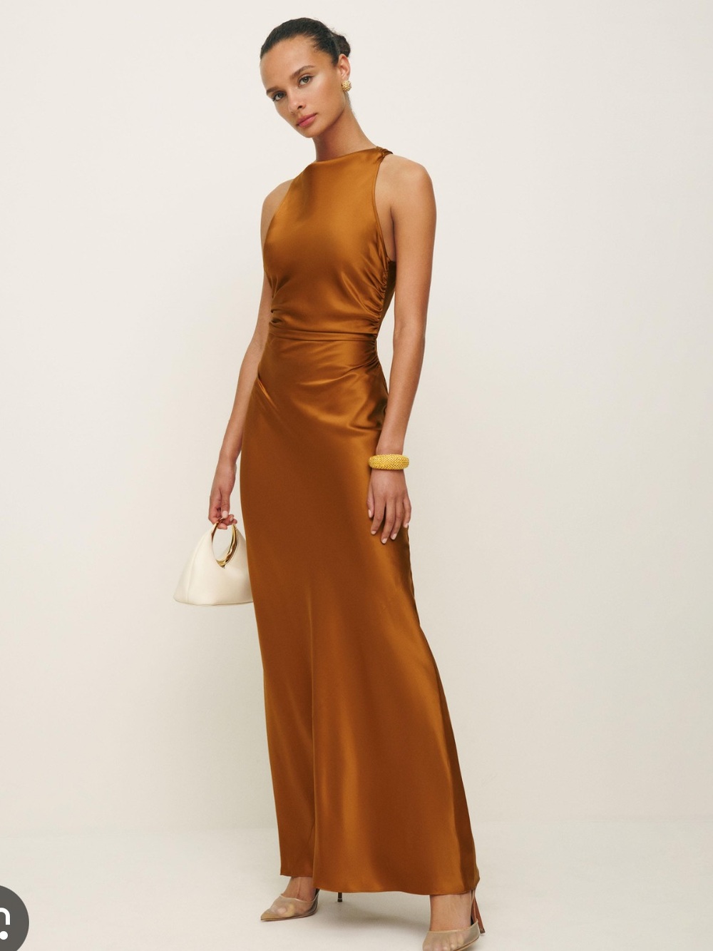 Reformation Anaiis Silk Maxi Dress in Copper Brown